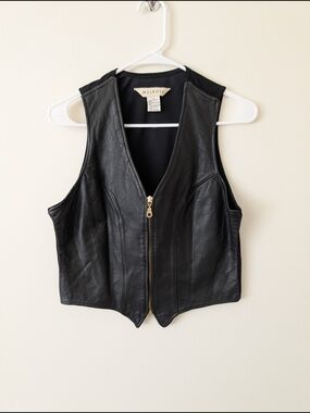 Vintage Melrose Womens Medium Black Leather Vest Bikercore Festival Gorpcore